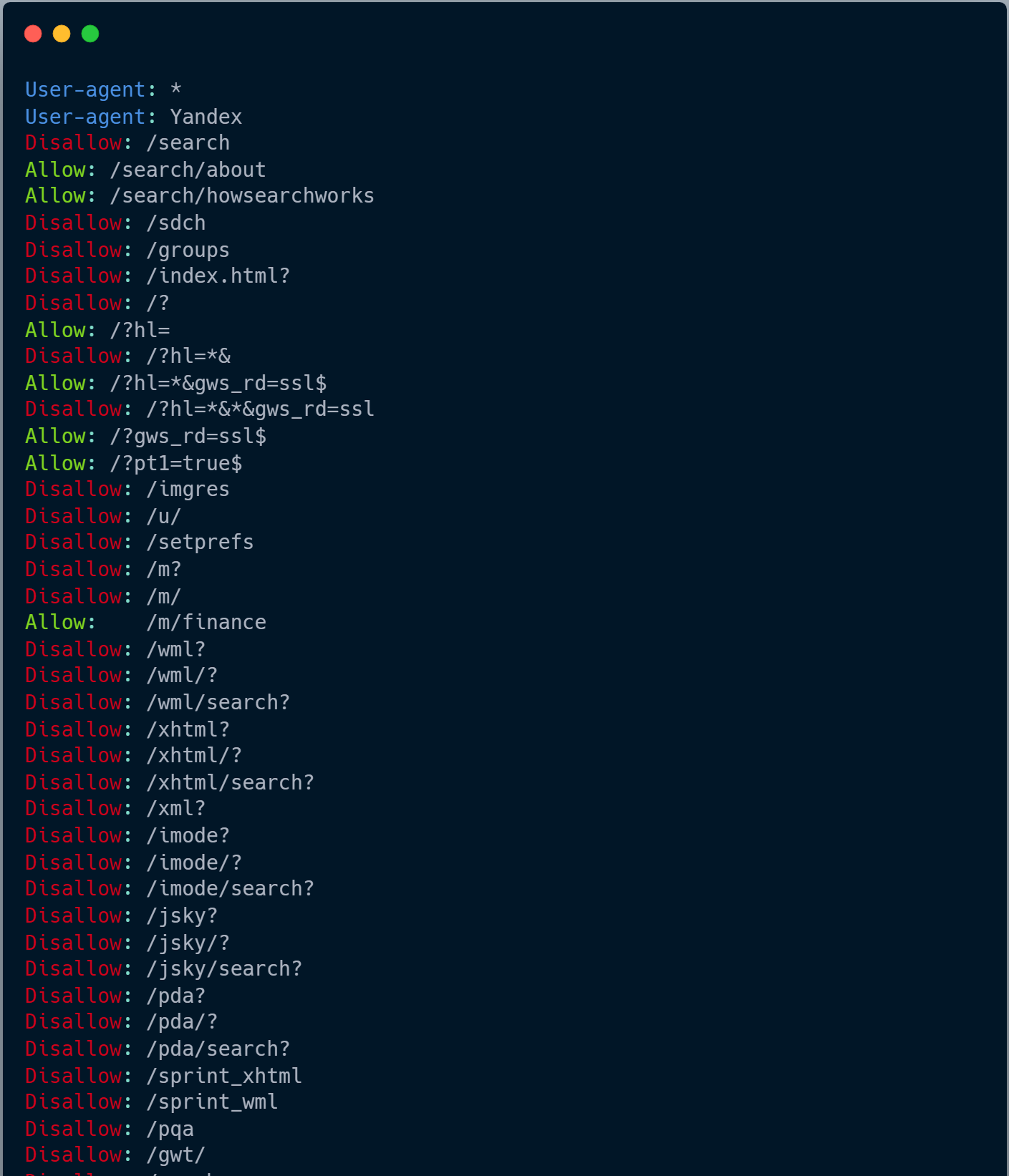Real example of robots.txt file